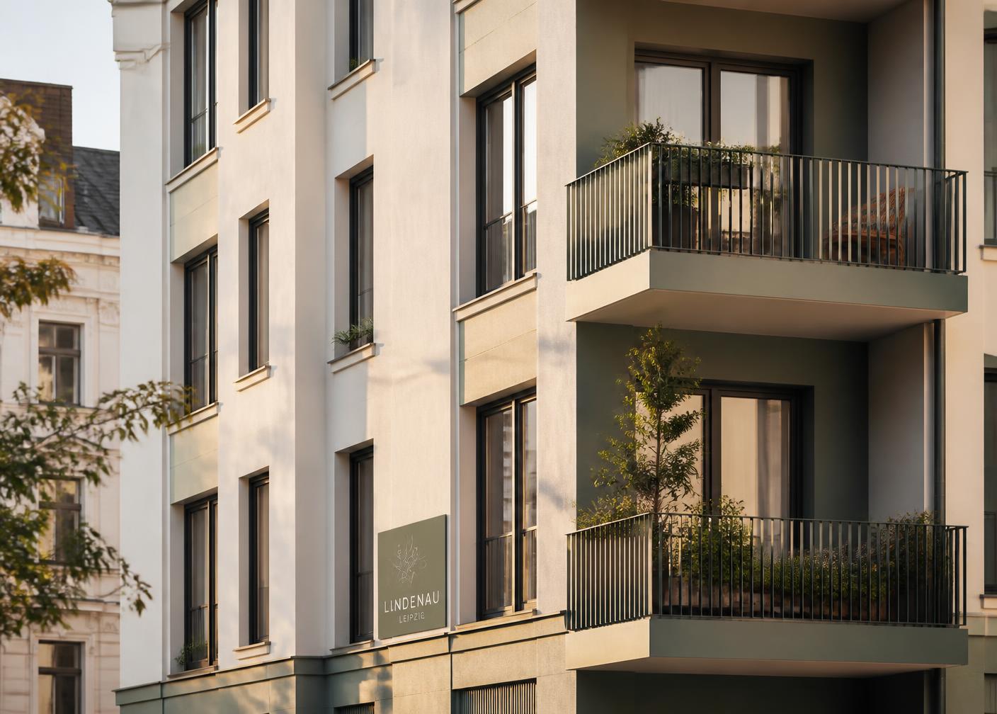 Moderne Wohnimmobilie mit begrünten Balkonen in Leipzig